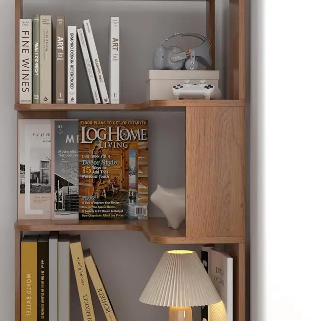 Alt view image 5 of 7 - 6 Tier L-Shaped Corner Bookshelf, Freestanding Wooden Book Shelves, Open Bookcase Display Shelf with Side Panel and Anti Tipping Device, Storage Rack for Home Office Living Room, Bedroom, Dark Oak