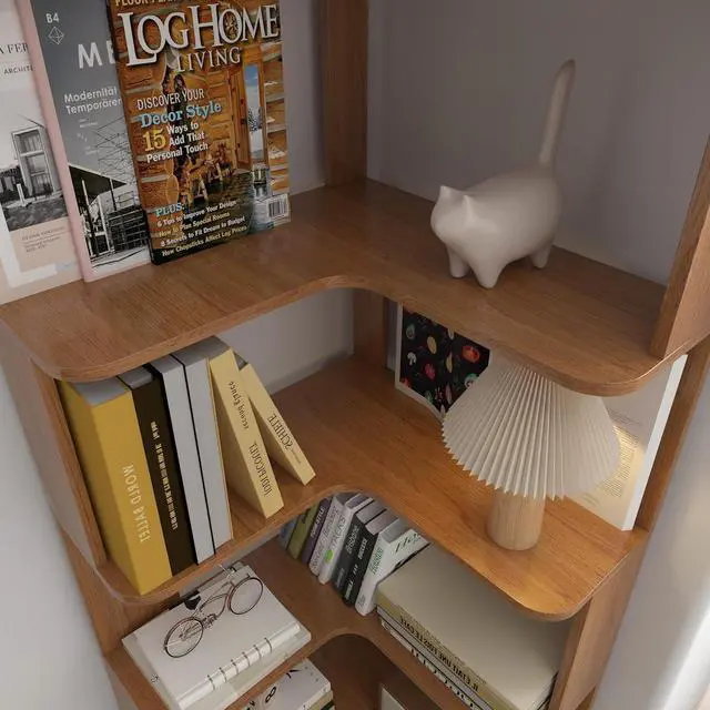 Alt view image 6 of 7 - 6 Tier L-Shaped Corner Bookshelf, Freestanding Wooden Book Shelves, Open Bookcase Display Shelf with Side Panel and Anti Tipping Device, Storage Rack for Home Office Living Room, Bedroom, Dark Oak