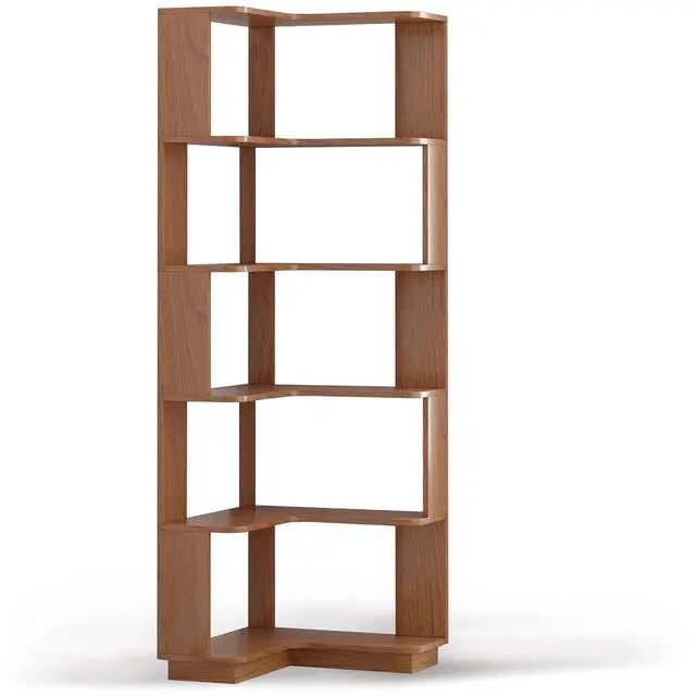 Alt view image 7 of 7 - 6 Tier L-Shaped Corner Bookshelf, Freestanding Wooden Book Shelves, Open Bookcase Display Shelf with Side Panel and Anti Tipping Device, Storage Rack for Home Office Living Room, Bedroom, Dark Oak