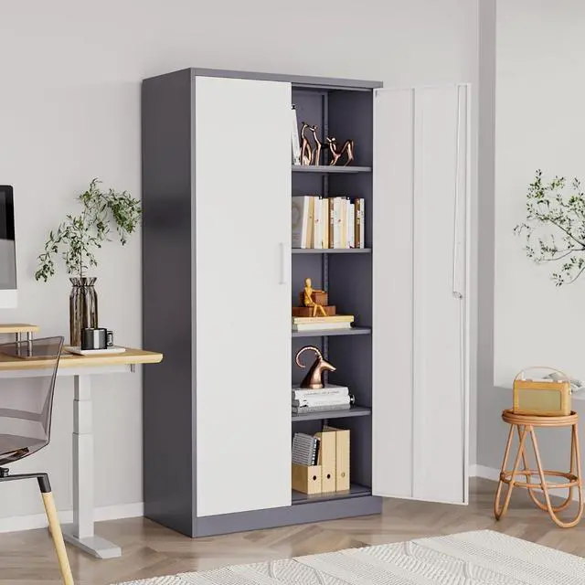 Alt view image 2 of 7 - Metal Storage Cabinet with Lock,71" Garage Cabinets with 2 Doors and 4 Adjustable Shelves, Steel Locking Caninets Tall Tool Storage Cabnet, Lockable File Caninet for Home Office, Pantry
