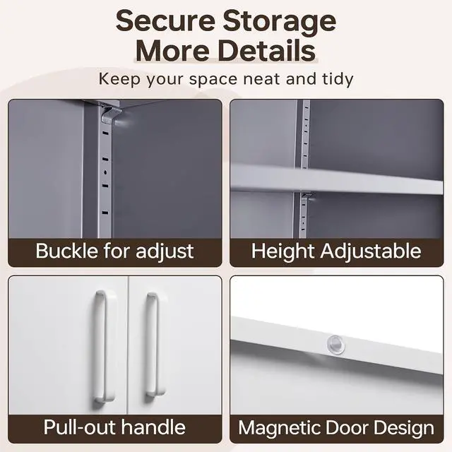 Alt view image 4 of 7 - Metal Storage Cabinet with Lock,71" Garage Cabinets with 2 Doors and 4 Adjustable Shelves, Steel Locking Caninets Tall Tool Storage Cabnet, Lockable File Caninet for Home Office, Pantry