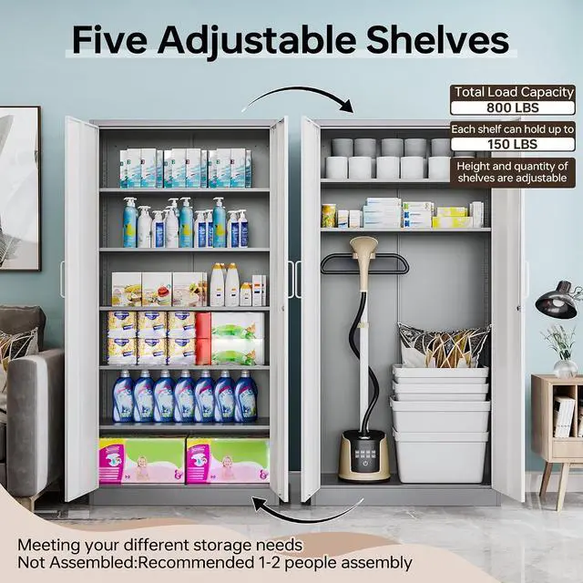 Alt view image 5 of 7 - Metal Storage Cabinet with Lock,71" Garage Cabinets with 2 Doors and 4 Adjustable Shelves, Steel Locking Caninets Tall Tool Storage Cabnet, Lockable File Caninet for Home Office, Pantry