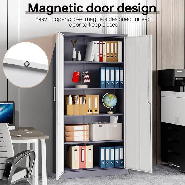 Alt view image 6 of 7 - Metal Storage Cabinet with Lock,71" Garage Cabinets with 2 Doors and 4 Adjustable Shelves, Steel Locking Caninets Tall Tool Storage Cabnet, Lockable File Caninet for Home Office, Pantry