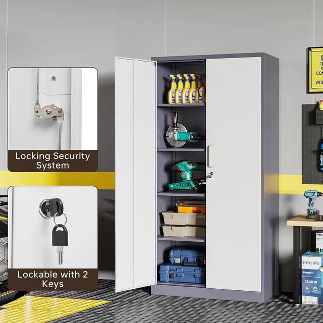 Alt view image 7 of 7 - Metal Storage Cabinet with Lock,71" Garage Cabinets with 2 Doors and 4 Adjustable Shelves, Steel Locking Caninets Tall Tool Storage Cabnet, Lockable File Caninet for Home Office, Pantry