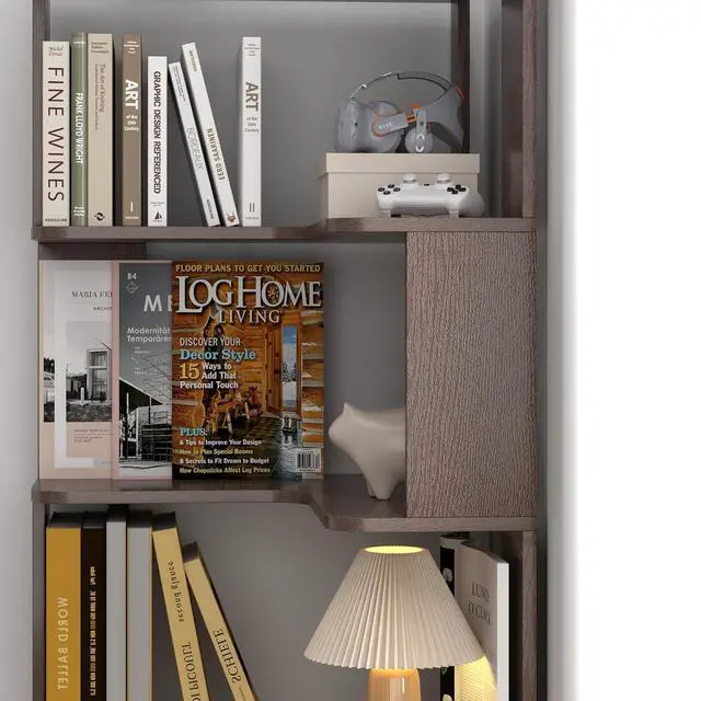 Alt view image 7 of 7 - 6 Tier L-Shaped Corner Bookshelf, Freestanding Wooden Book Shelves, Open Bookcase Display Shelf with Side Panel and Anti Tipping Device, Storage Rack for Home Office Living Room, Ox Blood Red