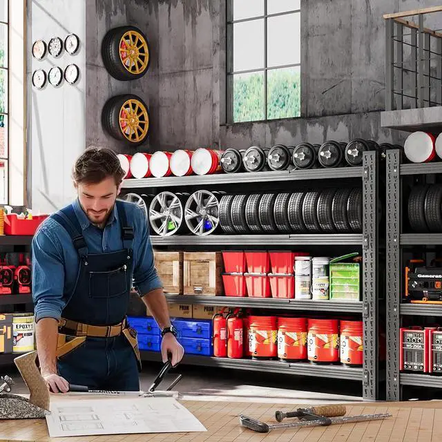 Alt view image 3 of 7 - 71W Garage Shelving Units, 5000LBS Storage Shelves Heavy Duty, 24" Deep Metal Shelving Rack, 4 Tier Large Tall Industrial Shelving , Adjustable Standing Shelf for Warehouse / Shop 71"W x 24"D x 70"H