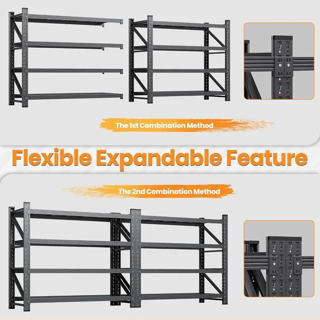 Alt view image 5 of 7 - 71W Garage Shelving Units, 5000LBS Storage Shelves Heavy Duty, 24" Deep Metal Shelving Rack, 4 Tier Large Tall Industrial Shelving , Adjustable Standing Shelf for Warehouse / Shop 71"W x 24"D x 70"H