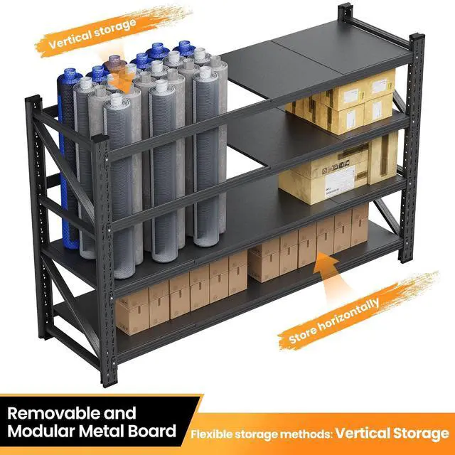 Alt view image 6 of 7 - 71W Garage Shelving Units, 5000LBS Storage Shelves Heavy Duty, 24" Deep Metal Shelving Rack, 4 Tier Large Tall Industrial Shelving , Adjustable Standing Shelf for Warehouse / Shop 71"W x 24"D x 70"H