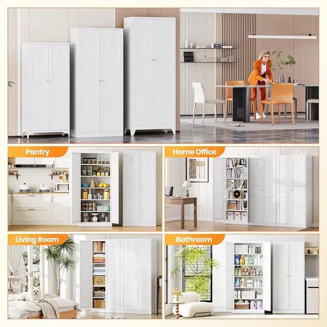 Alt view image 4 of 7 - 71" Tall Kitchen Pantry Storage Cabinet with 2 Doors and 5 Adjustable Shelve, Metal White Food Pantry Cabinet, Kitchen Cabinet Storage Unit,6 Tier Freestanding Cupboard for Kitchen Dining/Living Room