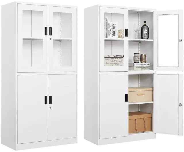 Main image of 4 Door Display Cabinet with Adjustable Shelves, 71" Tall Display Cabinets with Glass Door, White Metal Display case, Locking Steel Storage Caninet for Home/Office/Living Room -Assembly Required