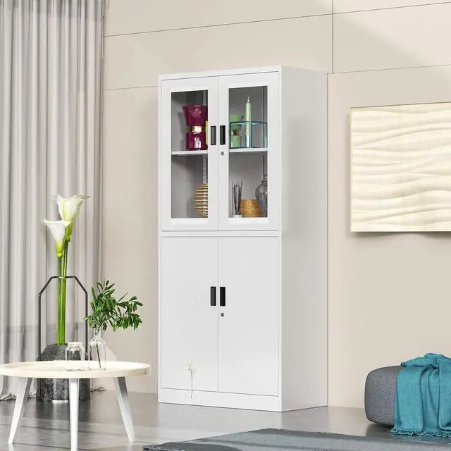 Alt view image 6 of 7 - 4 Door Display Cabinet with Adjustable Shelves, 71" Tall Display Cabinets with Glass Door, White Metal Display case, Locking Steel Storage Caninet for Home/Office/Living Room -Assembly Required