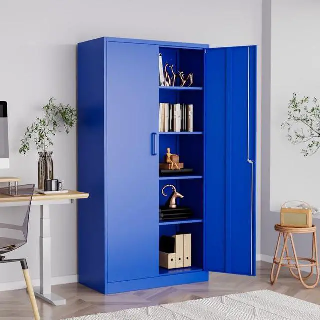 Alt view image 2 of 7 - Metal Storage Cabinet with Lock, 71" Black Garage Cabinets with 2 Doors and 4 Adjustable Shelves, Steel Locking Caninet Tall Tool Storage Cabnet, Lockable File Caninets for Home Office, Pantry