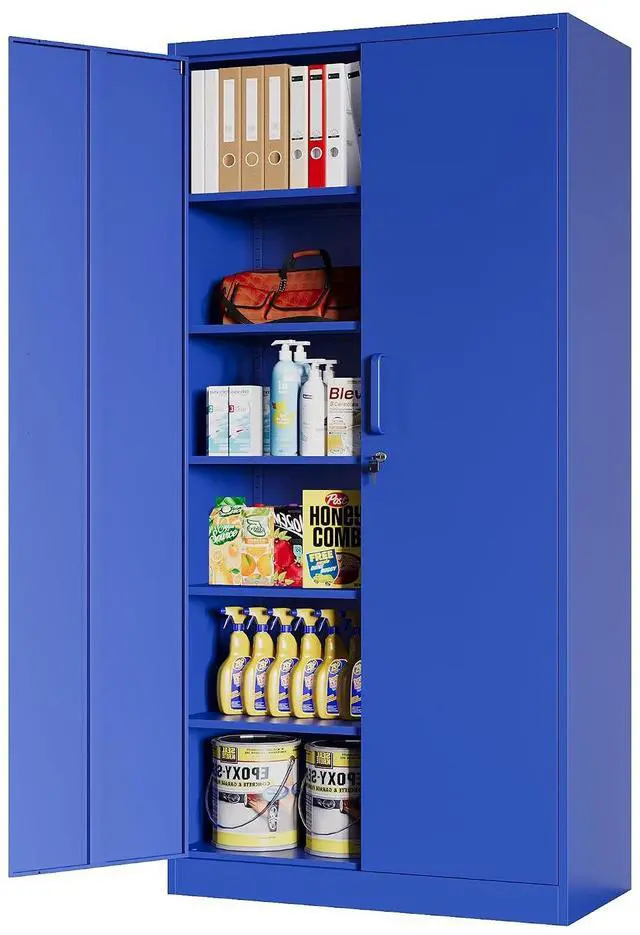 Main image of Metal Storage Cabinet with Lock, 71" Black Garage Cabinets with 2 Doors and 4 Adjustable Shelves, Steel Locking Caninet Tall Tool Storage Cabnet, Lockable File Caninets for Home Office, Pantry