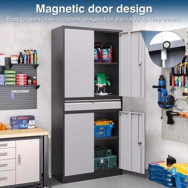 Alt view image 3 of 7 - Metal Storage Cabinet with Lock, 71" Tall Garage Storage Cabinets with Doors and Shelves, Lockable Tool Cabinet for Home Office, Garage, Pantry