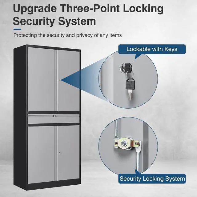 Alt view image 5 of 7 - Metal Storage Cabinet with Lock, 71" Tall Garage Storage Cabinets with Doors and Shelves, Lockable Tool Cabinet for Home Office, Garage, Pantry