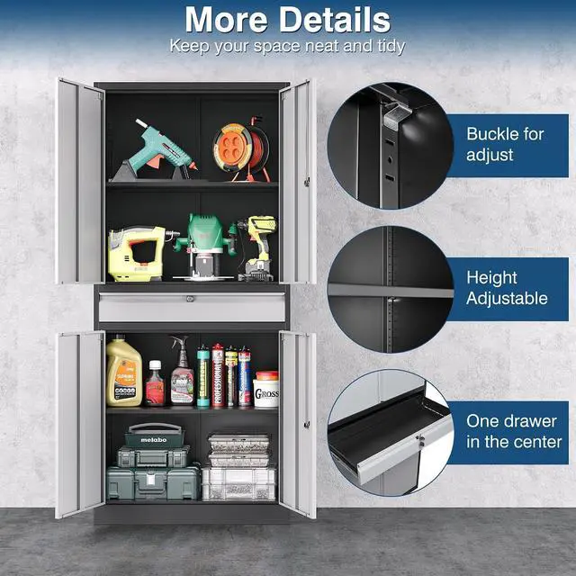 Alt view image 6 of 7 - Metal Storage Cabinet with Lock, 71" Tall Garage Storage Cabinets with Doors and Shelves, Lockable Tool Cabinet for Home Office, Garage, Pantry