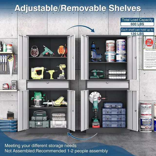 Alt view image 4 of 7 - Metal Storage Cabinet with Lock, 71" Tall Garage Storage Cabinets with Doors and Shelves, Lockable Tool Cabinet for Home Office, Garage, Pantry
