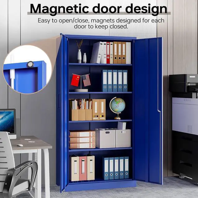 Alt view image 5 of 7 - Metal Storage Cabinet with Lock, 71" Black Garage Cabinets with 2 Doors and 4 Adjustable Shelves, Steel Locking Caninet Tall Tool Storage Cabnet, Lockable File Caninets for Home Office, Pantry