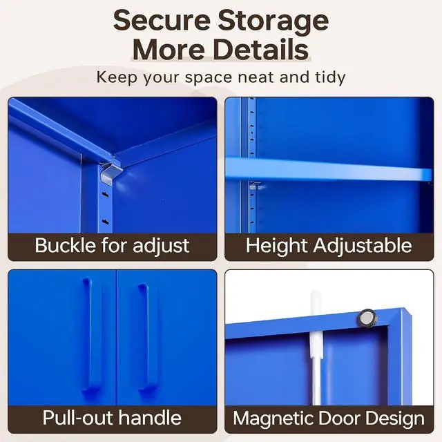 Alt view image 7 of 7 - Metal Storage Cabinet with Lock, 71" Black Garage Cabinets with 2 Doors and 4 Adjustable Shelves, Steel Locking Caninet Tall Tool Storage Cabnet, Lockable File Caninets for Home Office, Pantry