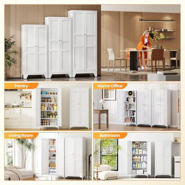 Alt view image 4 of 7 - 61" Tall Kitchen Pantry Storage Cabinet with 2 Doors and 4 Adjustable Shelve, Metal White Food Pantry Cabinet, Kitchen Cabinet Storage Unit,5 Tier Freestanding Cupboard for Kitchen Dining/Living Room