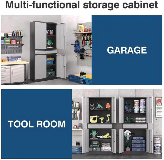 Alt view image 7 of 7 - Metal Storage Cabinet with Lock, 71" Tall Garage Storage Cabinets with Doors and Shelves, Lockable Tool Cabinet for Home Office, Garage, Pantry