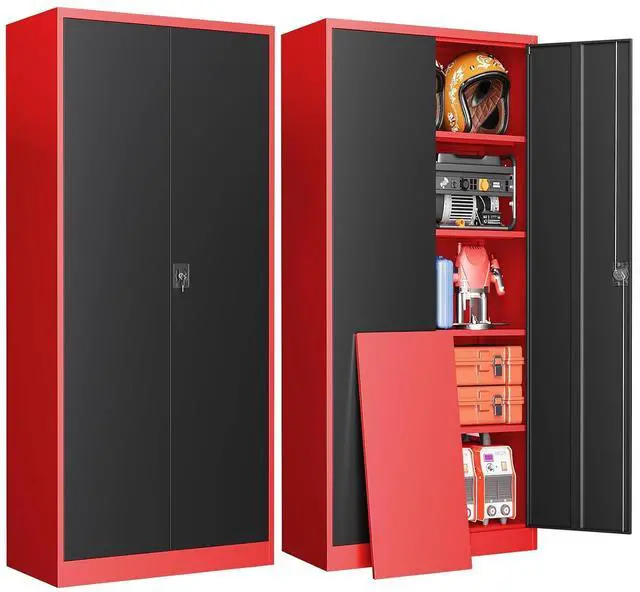 Main image of Metal Garage Storage Cabinets with Lock, 72" Tall Tool Cabinet with 2 Door and 4 Adjustable Shelves, Locking Garage Cabinets and Lockable Steel Locker for Home Office Warehouse-(Red Black-72H)