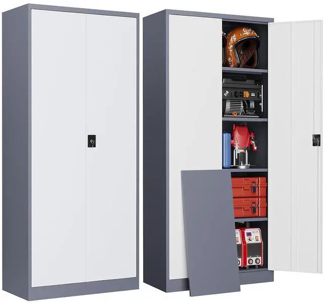 Main image of Metal Garage Storage Cabinets with Lock, 72" Tall Tool Cabinet with 2 Door and 4 Adjustable Shelves, Locking Garage Cabinets and Lockable Steel Locker for Home Office Warehouse-(Gray White-72H)
