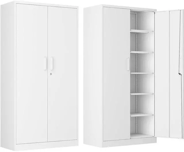 Main image of Metal Storage Cabinet with Lock, 71" White Garage Cabinets with 2 Doors and 5 Adjustable Shelves, Steel Locking Caninets Tall Tool Utility Caninet, Lockable File Cabnet for Home Office, Pantry