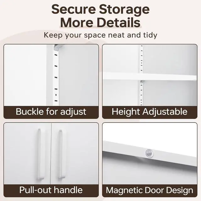 Alt view image 4 of 7 - Metal Storage Cabinet with Lock, 71" White Garage Cabinets with 2 Doors and 5 Adjustable Shelves, Steel Locking Caninets Tall Tool Utility Caninet, Lockable File Cabnet for Home Office, Pantry