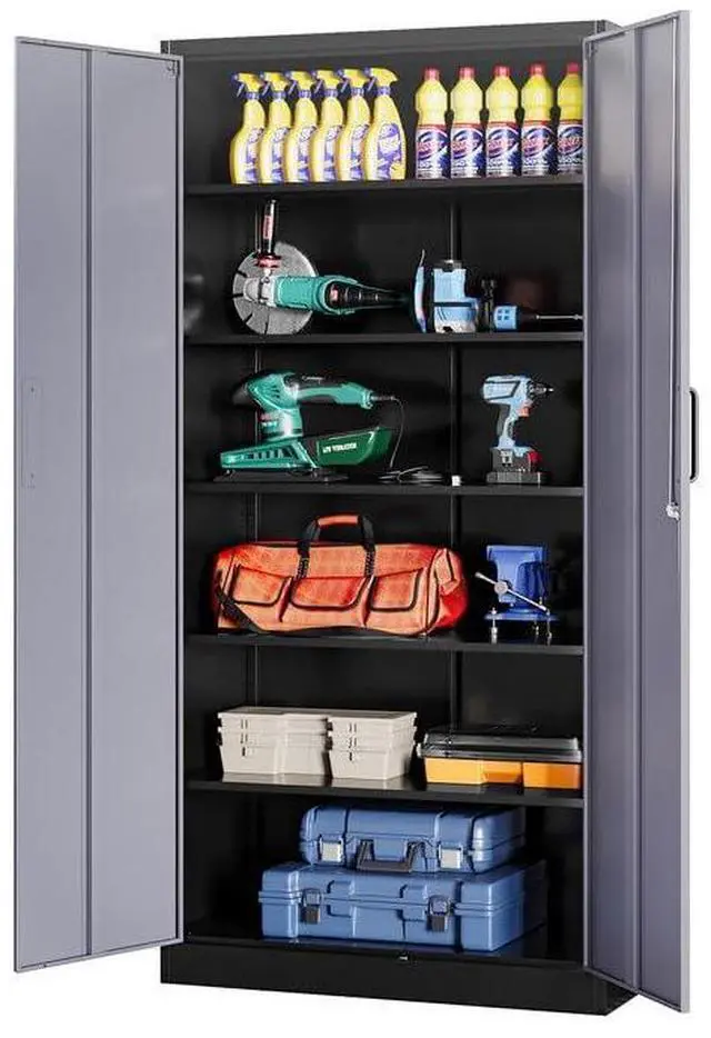 Main image of Metal Garage Cabinets, 72" Tall Locking Storage Cabinets with 2 Doors and 5 Adjustable Shelves, Steel Utility Tool Cabinet, Lockable Outdoor Storage Cabinet for Pantry, Garage, Home Office