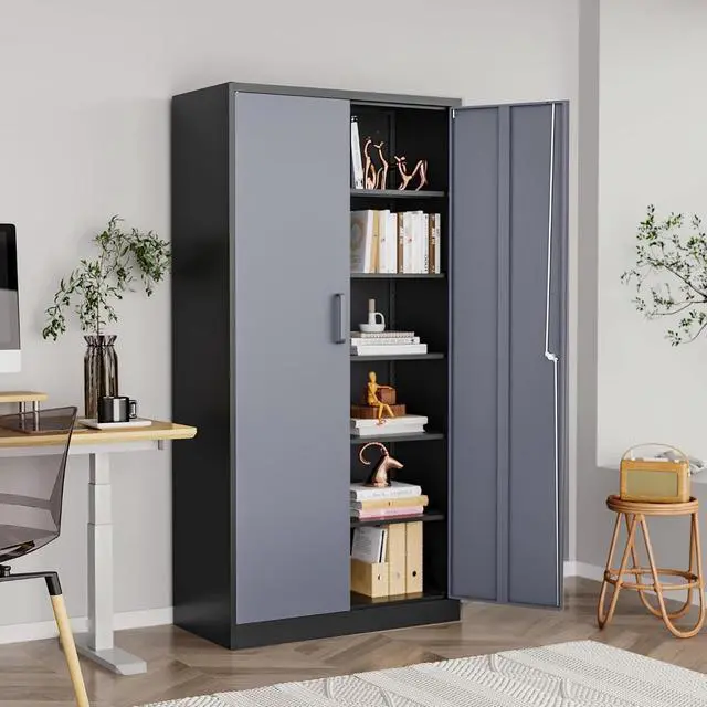 Alt view image 2 of 7 - Metal Garage Cabinets, 72" Tall Locking Storage Cabinets with 2 Doors and 5 Adjustable Shelves, Steel Utility Tool Cabinet, Lockable Outdoor Storage Cabinet for Pantry, Garage, Home Office