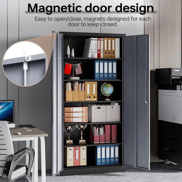 Alt view image 5 of 7 - Metal Garage Cabinets, 72" Tall Locking Storage Cabinets with 2 Doors and 5 Adjustable Shelves, Steel Utility Tool Cabinet, Lockable Outdoor Storage Cabinet for Pantry, Garage, Home Office