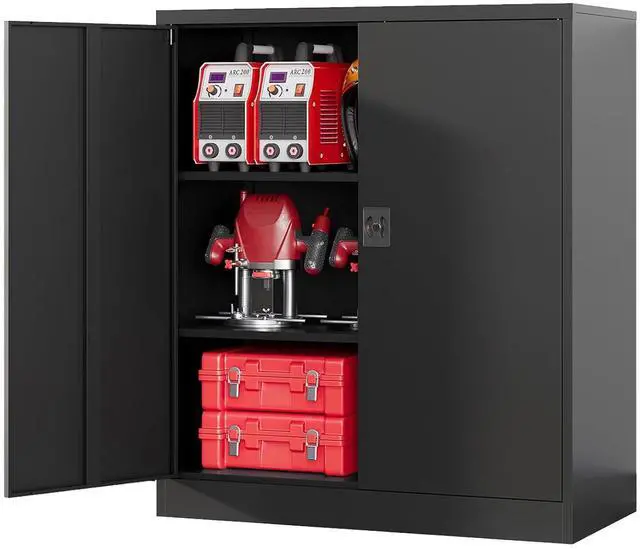 Main image of Metal Storage Cabinet, 35.4'' Tall Small Storage Cabinet with Doors and Shelves, Locking Cabinet for Home Office, Garage, Utility Room, Warehouse, Black