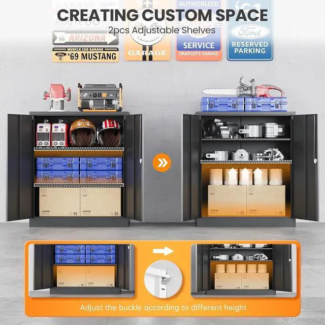 Alt view image 4 of 7 - Metal Storage Cabinet, 35.4'' Tall Small Storage Cabinet with Doors and Shelves, Locking Cabinet for Home Office, Garage, Utility Room, Warehouse, Black