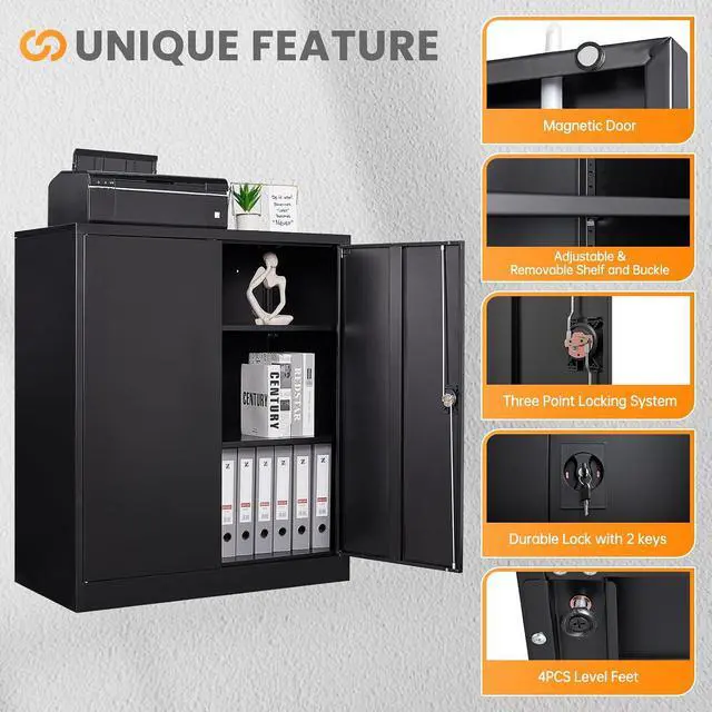 Alt view image 6 of 7 - Metal Storage Cabinet, 35.4'' Tall Small Storage Cabinet with Doors and Shelves, Locking Cabinet for Home Office, Garage, Utility Room, Warehouse, Black