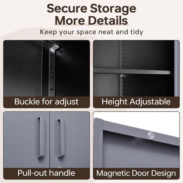 Alt view image 7 of 7 - Metal Garage Cabinets, 72" Tall Locking Storage Cabinets with 2 Doors and 5 Adjustable Shelves, Steel Utility Tool Cabinet, Lockable Outdoor Storage Cabinet for Pantry, Garage, Home Office