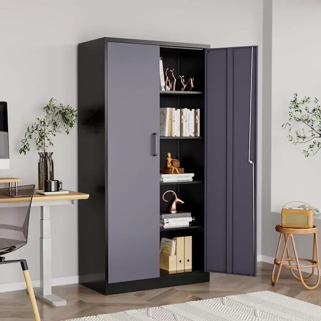 Alt view image 2 of 7 - Metal Storage Cabinet with Lock,71" Garage Cabinets with 2 Doors and 4 Adjustable Shelves, Steel Locking Caninets Tall Tool Storage Caninet, Lockable File Cabnet for Home Office, Pantry
