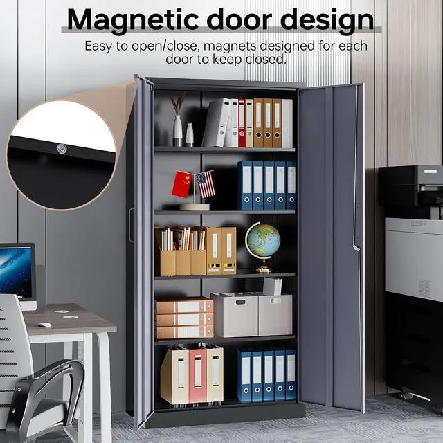 Alt view image 6 of 7 - Metal Storage Cabinet with Lock,71" Garage Cabinets with 2 Doors and 4 Adjustable Shelves, Steel Locking Caninets Tall Tool Storage Caninet, Lockable File Cabnet for Home Office, Pantry