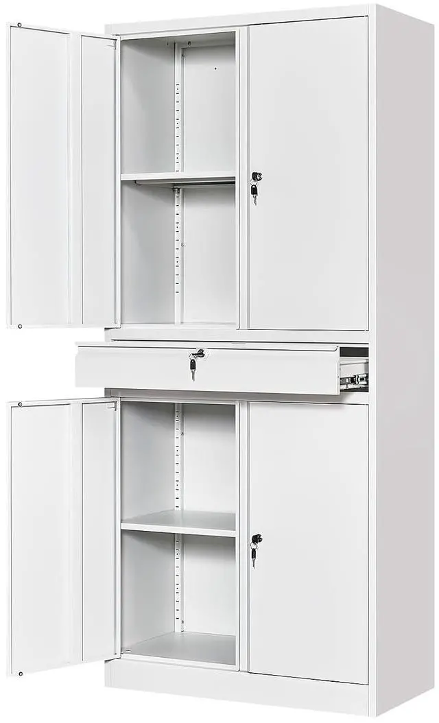 Main image of White Metal Storage Cabinet with Lock, 71" Tall Garage Storage Cabinets with Doors and Shelves, Lockable Tool Caninet Steel Locking Cabnets File Caninet for Home Office, Garage, Pantry