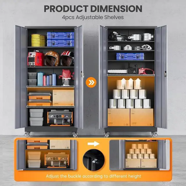 Alt view image 4 of 7 - Metal Garage Cabinets with Wheels 15.8" D x 31.5" W x 75" H-Black | Heavy Duty, Locable