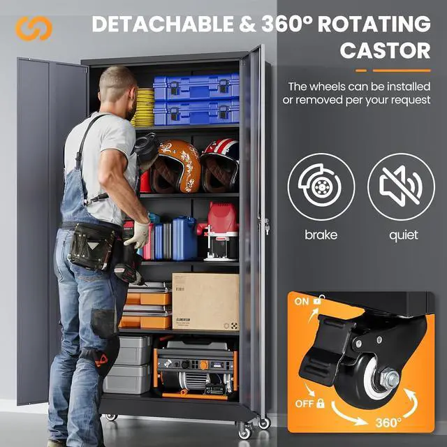 Alt view image 5 of 7 - Metal Garage Cabinets with Wheels 15.8" D x 31.5" W x 75" H-Black | Heavy Duty, Locable