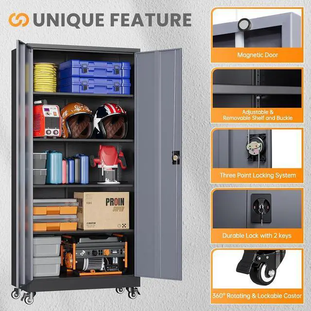 Alt view image 7 of 7 - Metal Garage Cabinets with Wheels 15.8" D x 31.5" W x 75" H-Black | Heavy Duty, Locable
