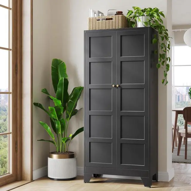 Main image of 72" Tall Kitchen Cabinet Storage Unit With 2 Doors and 4 Adjustable Shelves, Metal Black Freestanding Cupboard, 5 Tier Kitchen Pantry Storage Cabinet for Kitchen Dining/Living Room/Garage/Home/Office