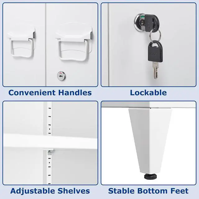Alt view image 5 of 6 - Metal Storage Cabinet with Lock, Locking Cabinets Office Storage Caninet with 2 Doors and Shelves, Lockable Steel Locker Floor Caninets Cupboard, Small Sideboard Buffet Cabnet for Home Office