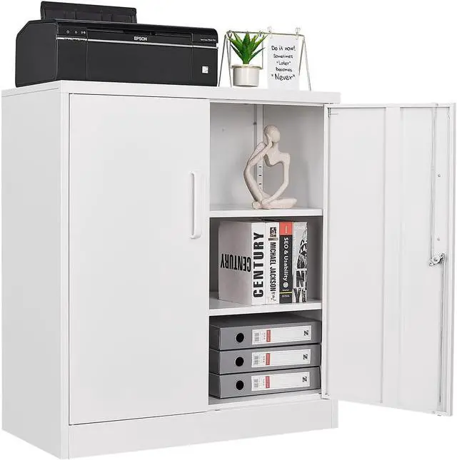 Main image of Metal Storage Cabinets with Locking Doors, 36 inch Lockable Steel Office Cabinet with Adjustable Shelves, Small Short Garage Caninet, White Locked Tool Caninets for Home, Office, Garage, Hallway