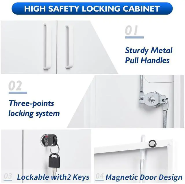 Alt view image 5 of 7 - Metal Storage Cabinets with Locking Doors, 36 inch Lockable Steel Office Cabinet with Adjustable Shelves, Small Short Garage Caninet, White Locked Tool Caninets for Home, Office, Garage, Hallway