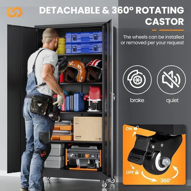 Alt view image 5 of 7 - Metal Garage Storage Cabinets with Wheels, Rolling Tool Cabinet with Lock, Locking Garage Caninet on Wheels with Shelves, Steel 2 Door Tall Tool Cabnets for Workshop/Home/Office - (Black 75H)