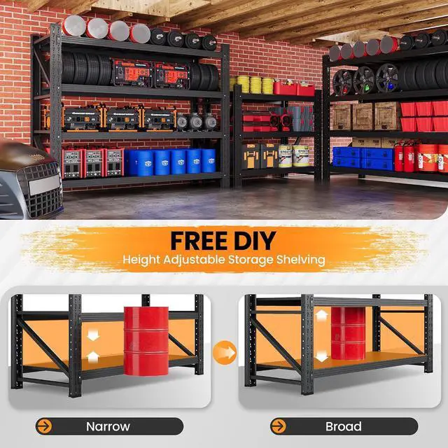 Alt view image 3 of 7 - 40W Metal Storage Shelves, 20 Deep Heavy Duty Garage Shelving Units, 4 Tier Storage rack shelf, Steel Tall Industrial Shelving , Adjustable Standing Shelf for Warehouse / Shop 40"W x 20"D x 60"H