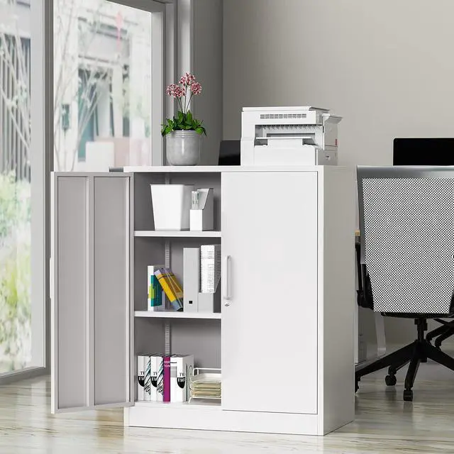 Alt view image 7 of 7 - Metal Storage Cabinets with Locking Doors, 36 inch Lockable Steel Office Cabinet with Adjustable Shelves, Small Short Garage Caninet, White Locked Tool Caninets for Home, Office, Garage, Hallway