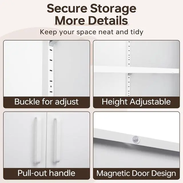 Alt view image 4 of 7 - 71" H Metal Storage Cabinet with Lock, White Garage Cabinets with 2 Doors and 5 Adjustable Shelves, Steel Locking Caninets Tall Tool Utility Caninet, Lockable Outdoor Furniture for Home Office